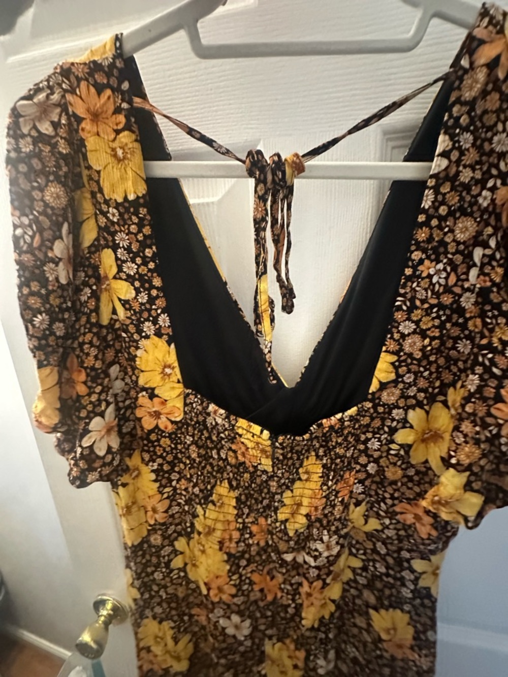 Francesca’s Brown Maxi Dress with Yellow Floral Print - Picture 3 of 4
